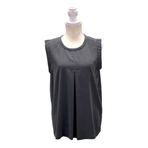 J.Crew Factory Crew Neck Key Hole Black Cap Sleeve Pleat Front 8 Gray Blouse - Picture 1 of 6
